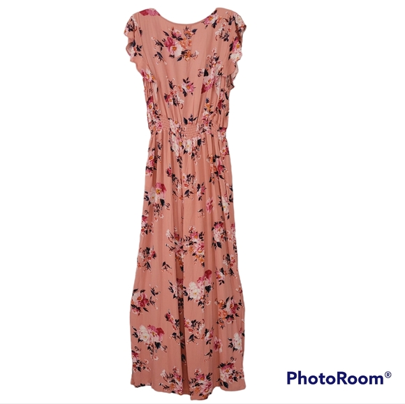 Jolt Peach Button Front Tie Waist Flutter Sleeve Jumpsuit - Picture 3 of 7